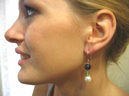 Amethyst Peridot and Pearl Earring
