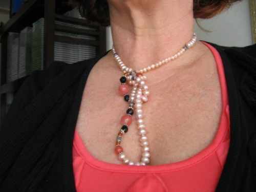 Pink Pearl Necklace Long